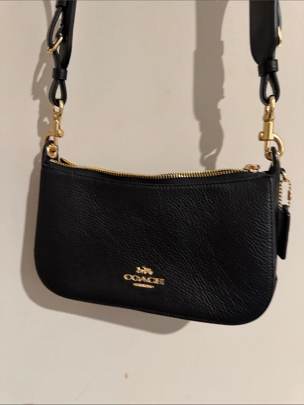 Coach Black Pebbled Leather Mini Crossbody with Gold Hardware